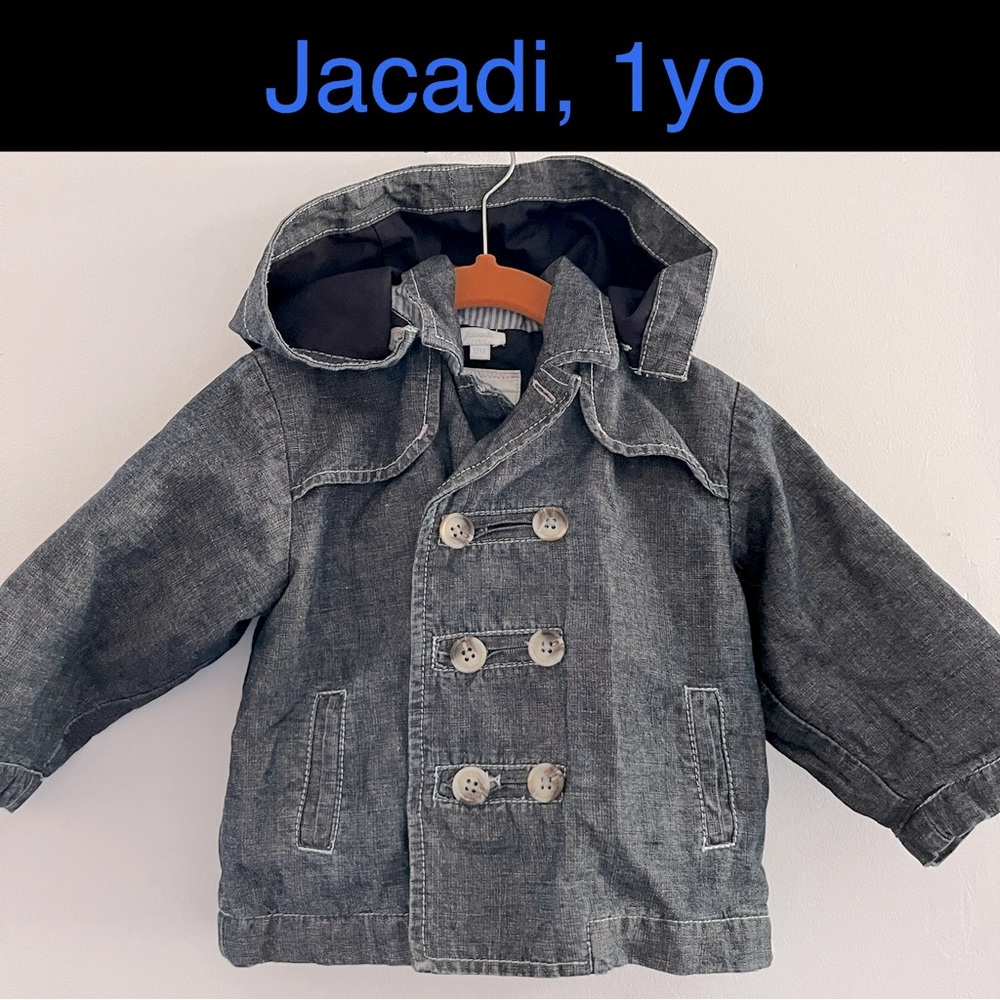 Jacadi Paris Regate Unisex Baby Cotton Linen Pea Coat Dark Gray 12M 1Y